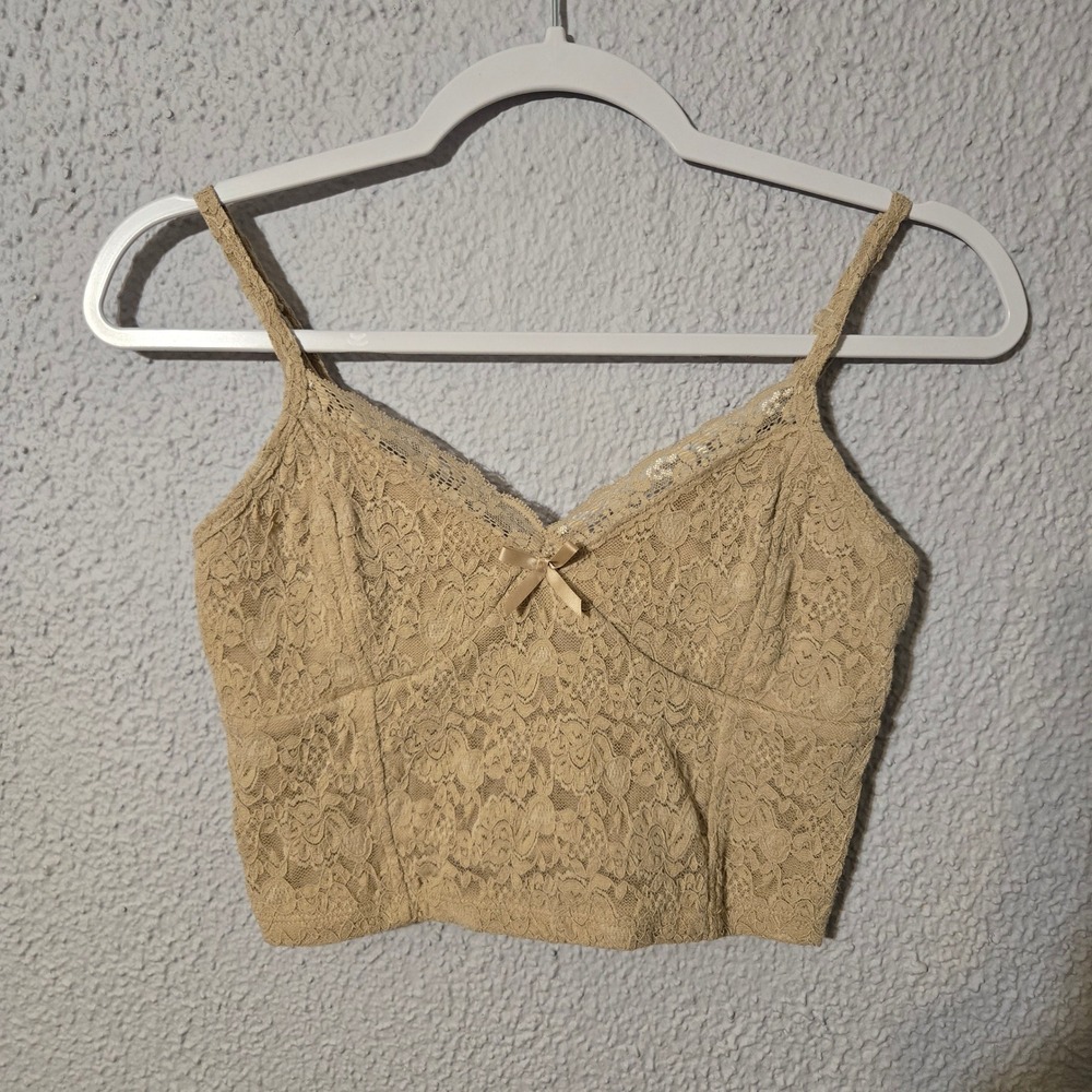Madden Girl Lace Babydoll Cami Crop Top M Beige Coquette Cottagecore Romantic